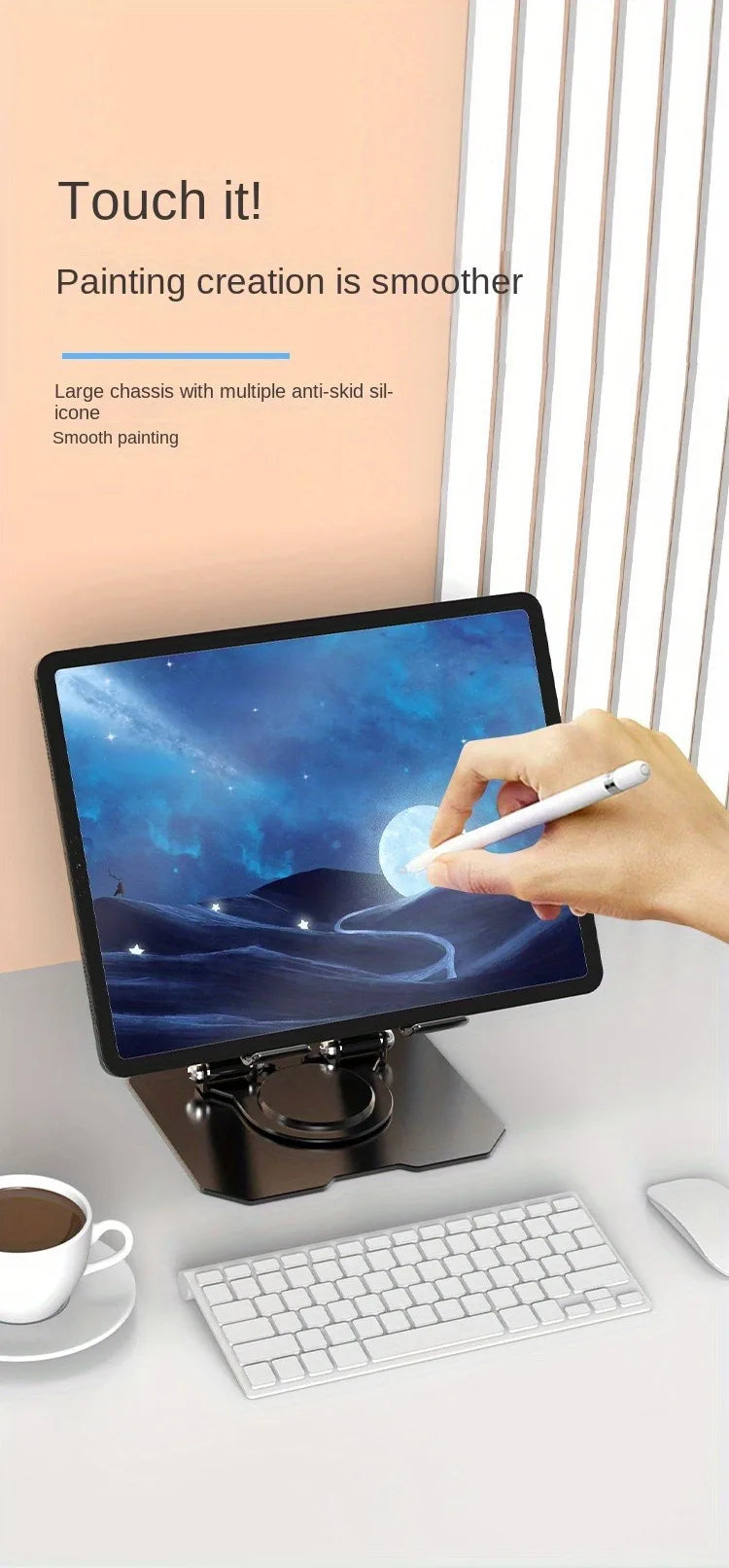 Tablet Holder Carbon Steel Stand with 360° Rotation Adjustable Stand For iPad Pro Air Mini Mobile Phone Desk Bracket 4-15 Inch
