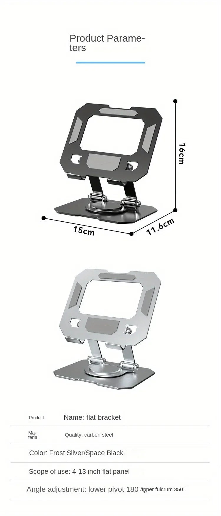 Tablet Holder Carbon Steel Stand with 360° Rotation Adjustable Stand For iPad Pro Air Mini Mobile Phone Desk Bracket 4-15 Inch
